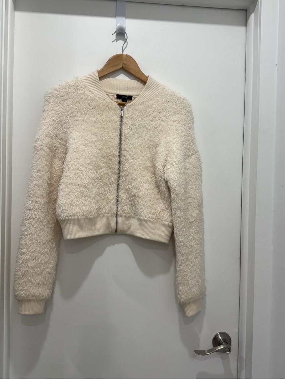 Cozy Cream Zip-Front Bomber Jacket